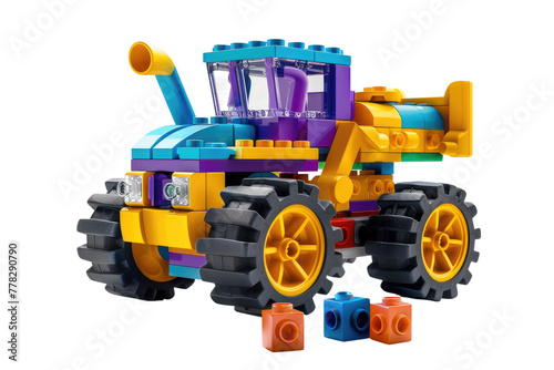 Lego Toy Truck Adventure. White or PNG Transparent Background.