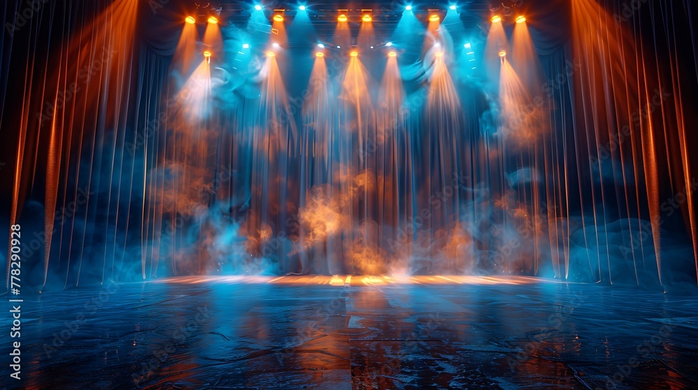 curtains with spotlights on stage. Theater or cinema background design