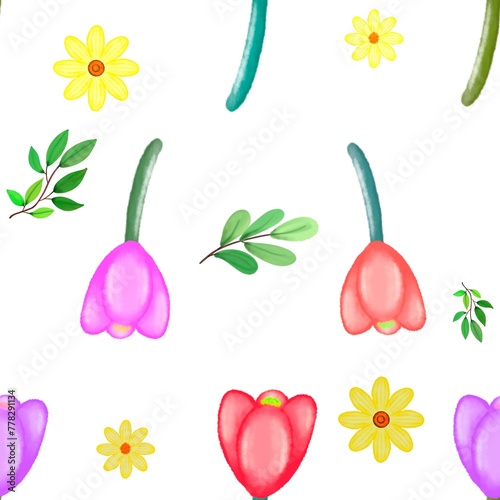 seamless pattern flower and leaves for background, backdrop, wallpaper, clothes