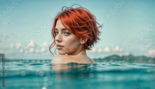 Beautiful woman on the background of the seascape © vvicca
