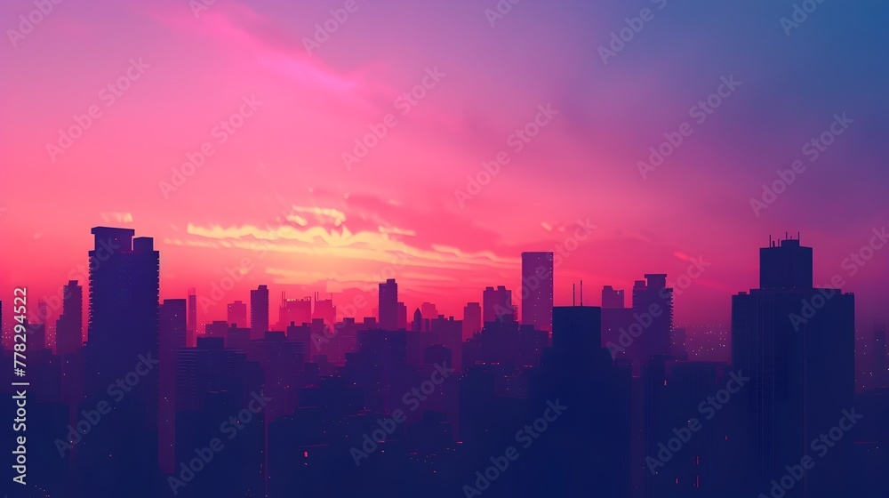 Pink and Purple Sci-Fi Cityscape at Sunset, To provide a visually striking and futuristic cityscape image that can be used for a variety of purposes