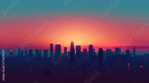 City Sunset with Colorful Lights  To provide a modern and stylish cityscape image for use as a wallpaper or background. Vibrant Sunset Cityscape Art 