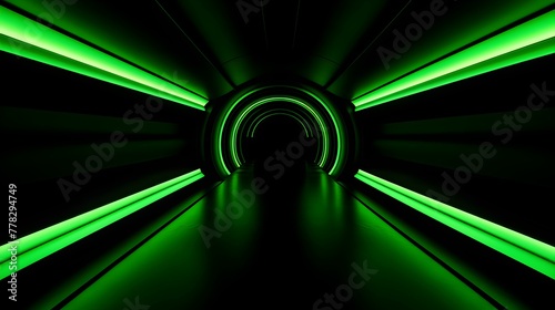 Fototapeta Naklejka Na Ścianę i Meble -  Futuristic green Neon Portal in the Dark