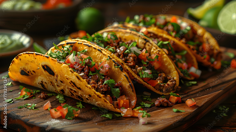 Beef Tacos with Colorful Vegetables on a Decorated Table