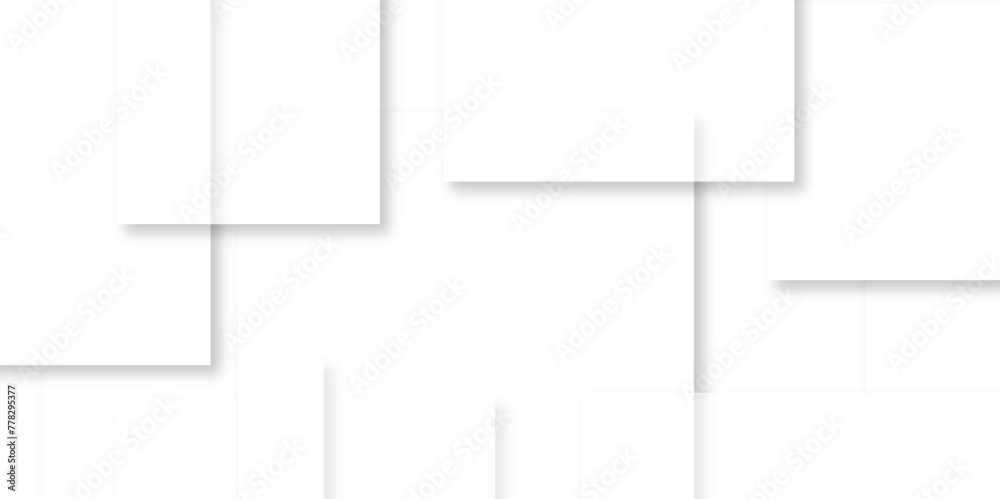 Abstract design with white transparent material in triangle and square shapes on white background. Square in bright light with paper texture.Modern and creative design with different size white boxes. Abstract design with white transparent material in triangle and square shapes on white background. Square in bright light with paper texture.Modern and creative design with different size white boxes.