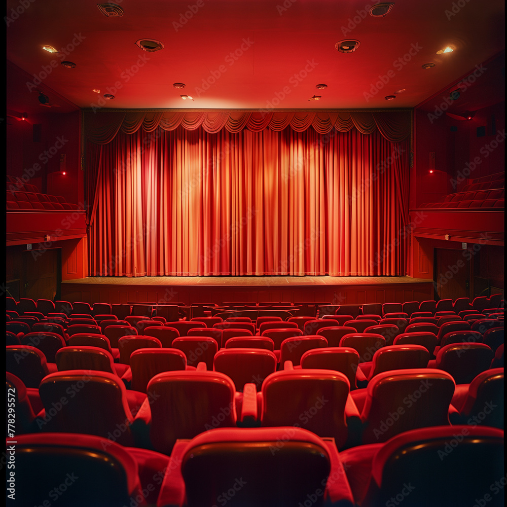 Fototapeta premium cinema auditorium with red chairs