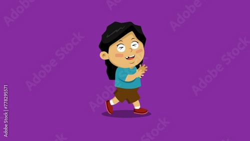 Girl walking while clapping. Animation of music parade cartoon character