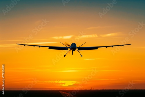 Airplane soaring in a vibrant sunset sky © gearstd