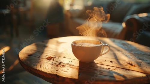 Morning coffee on rustic table