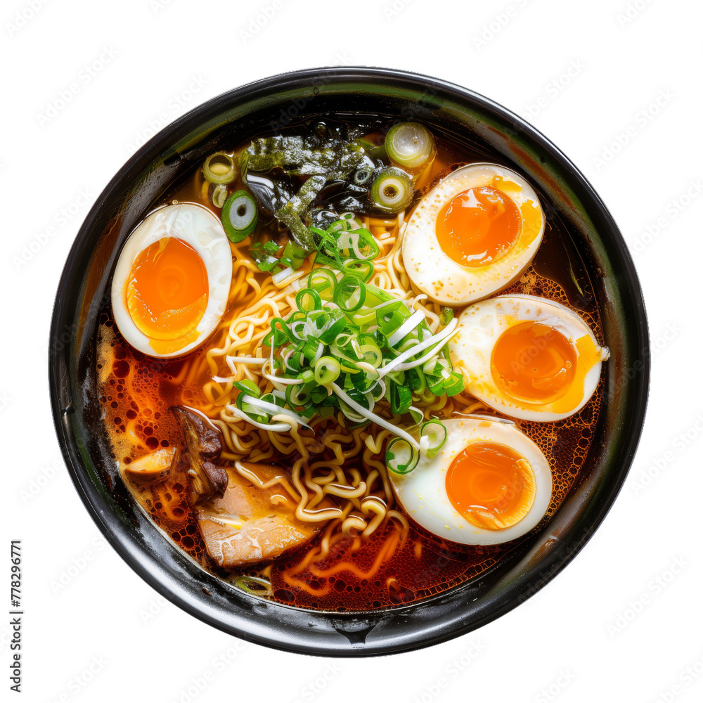 ramen thai food top view isolated on trasparent background