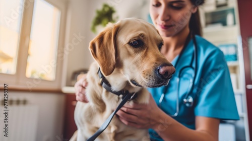 a vet examining her dog