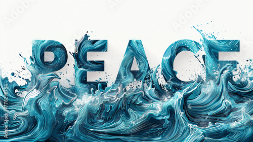 "PEACE" in a calming teal color designed with serene and smooth letters in a vector style