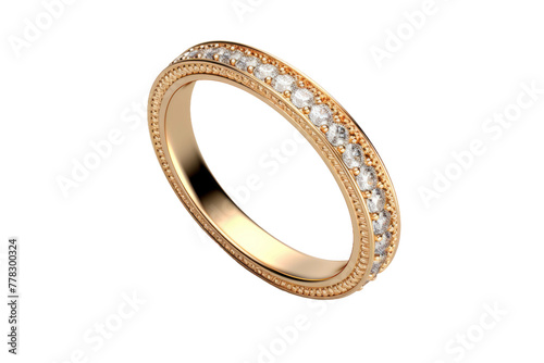 Elegance Unveiled: A Gold Wedding Ring With White Diamonds. White or PNG Transparent Background.