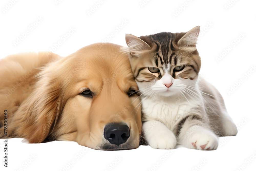 Harmony Unleashed: Feline and Canine Companions. White or PNG Transparent Background.