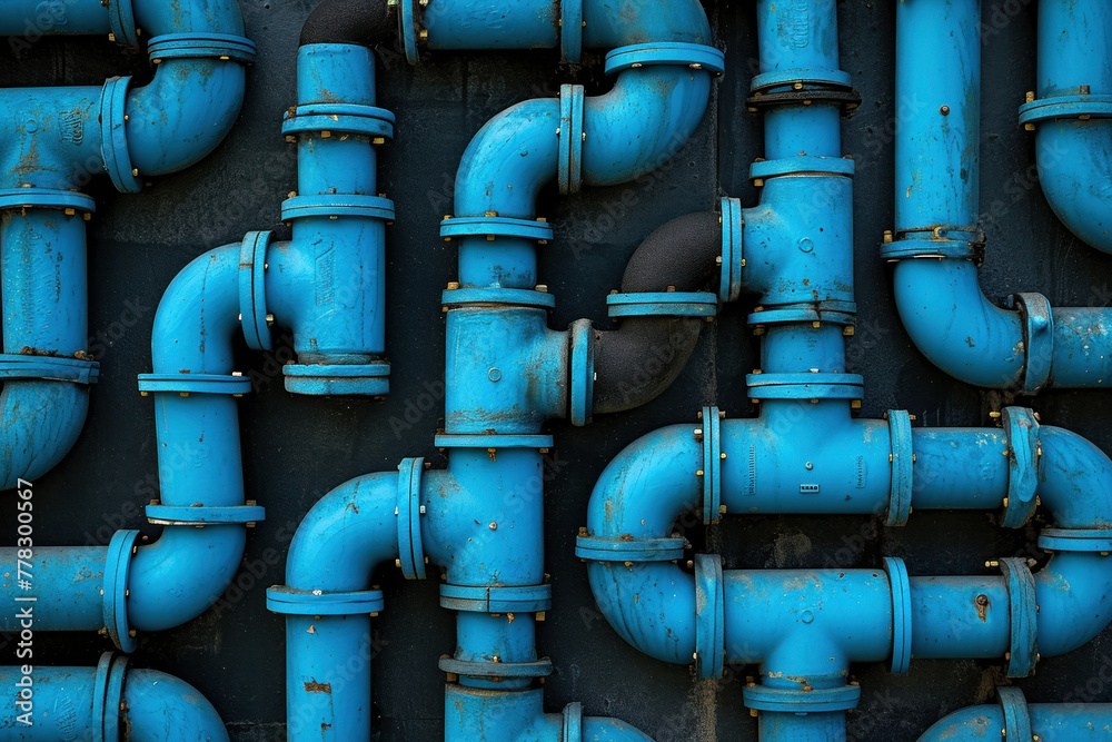 Pattern of Many Blue Pipes Arranged on Wall for Industrial Design Background or Texture Concept Pattern of Many Blue Pipes Arranged on Wall for Industrial Design Background or Texture Concept