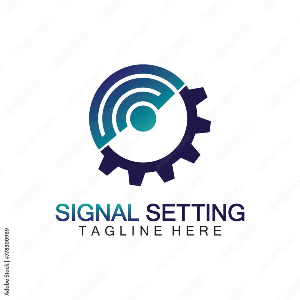 signal setting logo with gear and signal composition, logo for setting Connection, Signal, Internet, Telephone, Radio, Computer, Wifi, Communication, Antenna.