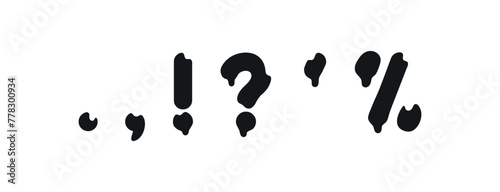 symbols dot, comma, question mark, exclamation point and percentage symbol. font design in style graffiti lettering with liquid paint. vector illustration