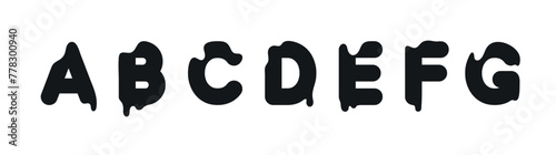 capital letter A, B, C, D, E, F, G, font design in style graffiti lettering with liquid paint. vector illustration