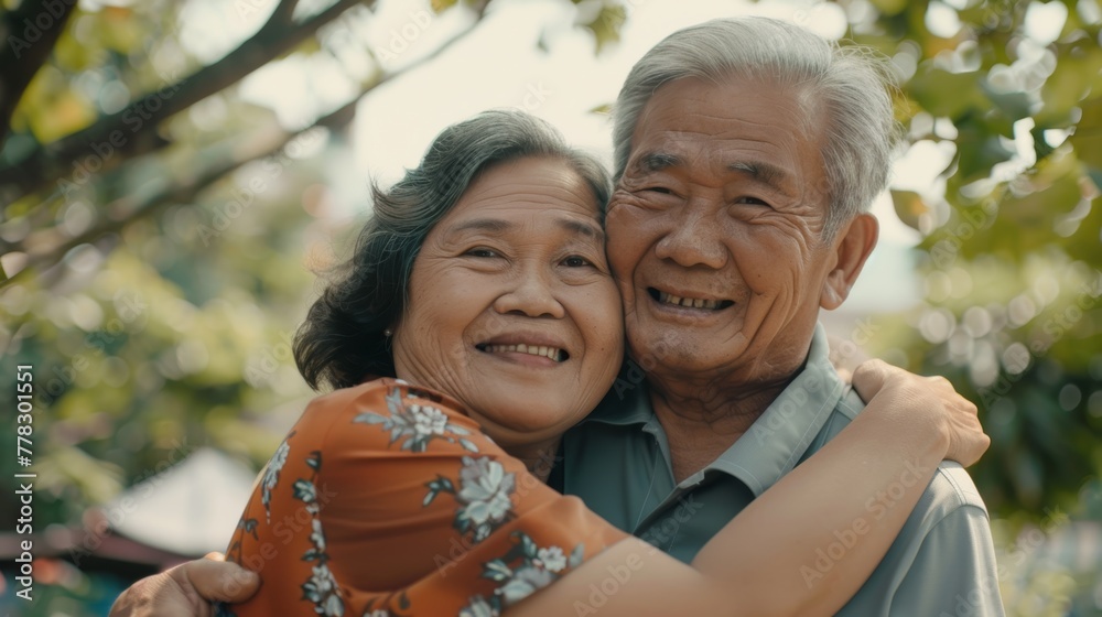 couple senior family smile and happy activity together, cuddling, warm hugs, senior or adult love, married couple, warm family. Husband and wife in love so fun in important days, celebrating