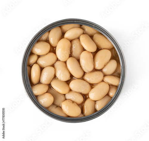 Opened tin can with beans
