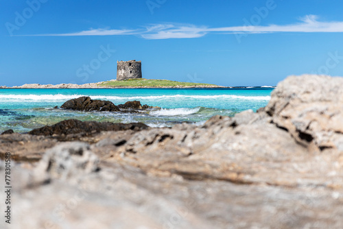 Fototapeta Naklejka Na Ścianę i Meble -  Beach with azure sea in La Pelosa - Sardinia, Italy.