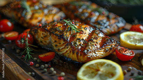 Cajun Blackened Fish on a Decorated Table with Zesty Seasoning