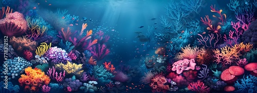 Vibrant Underwater Coral Reef Kaleidoscope Teeming with Diverse Marine Life in Brilliant Colors