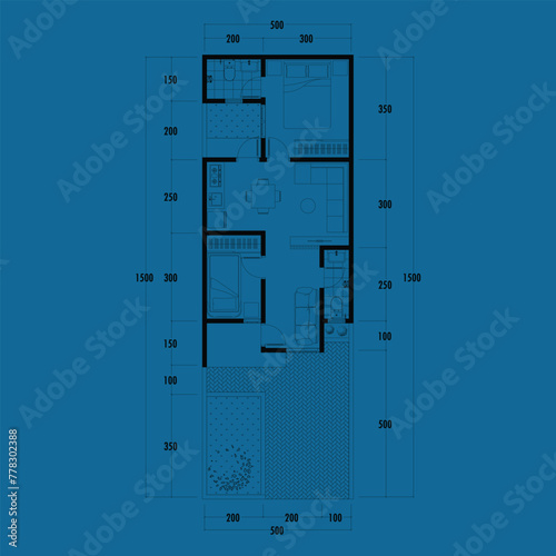 Floor plan blueprint, Figure of the jotting sketch of the construction and the industrial skeleton of the structure and dimensions. vector eps 10