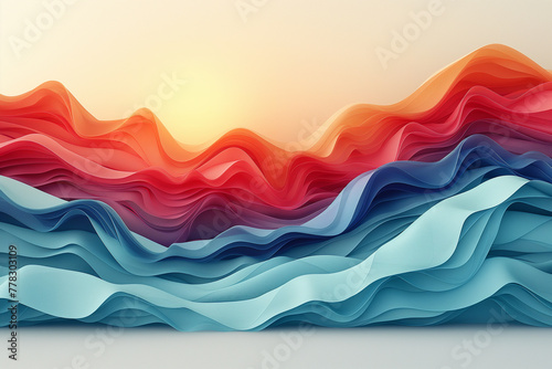 Abstract background with blue and red waves, silky wavy pattern backdrop, 3d render illustration, generative ai