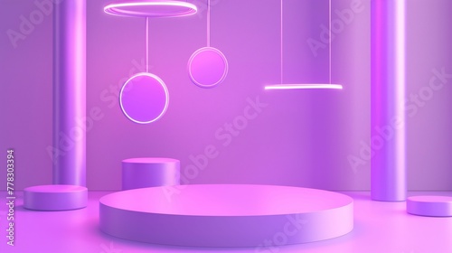 Podium mockup, abstract product exhibition podium purple background for product display, 3d render © woojooo