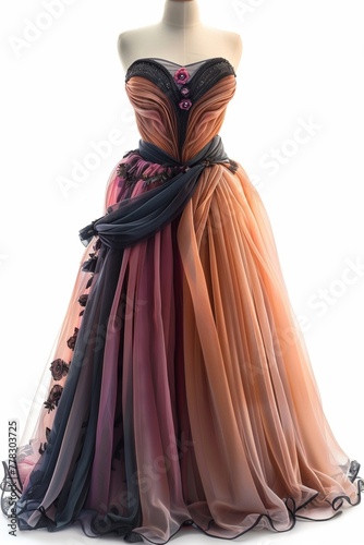 A long baroque dress on a mannequin exudes romantic elegance.