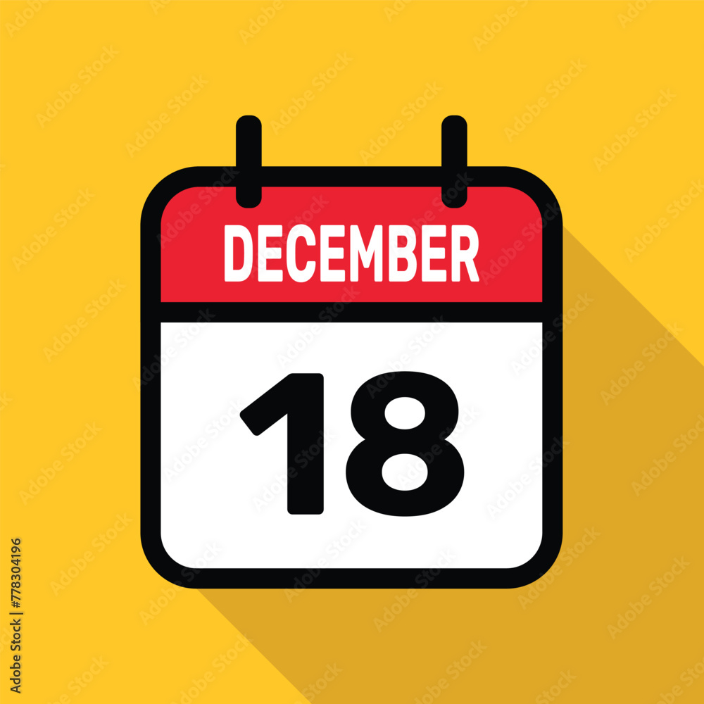 December 18 Calendar icon with long shadow. Flat style. Vector illustration. December 18 Calendar icon with long shadow. Flat style. Vector illustration.