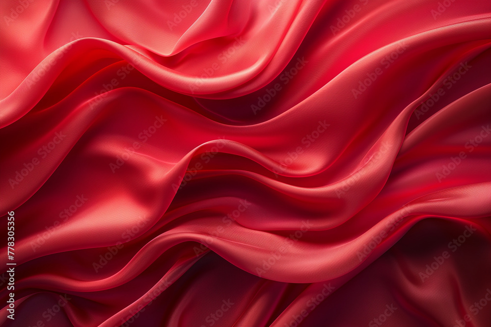 Obraz premium Red silk drapery background, red colored wavy pattern design backdrop, 3d rendering illustration, generative ai
