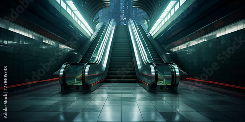 subway escalator in the underground station photo