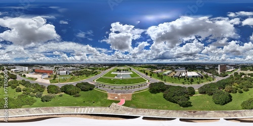 360 aerial photo taken with drone of Memorial dos Povos Indígenas in Brasilia, Brazil photo