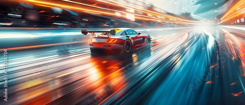 Speeding Victory: Dynamic Racing Moment in Motion-Blur Symphony. Concept Car Racing, Speed Motion, Victory Moment, Dynamic Action, Motion Blur