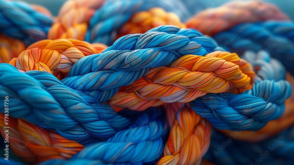 Striking knot of multi-hued ropes showcasing texture and grit