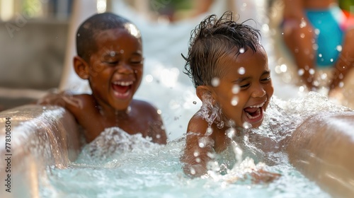 Afican-American Kids Playing in a Pool