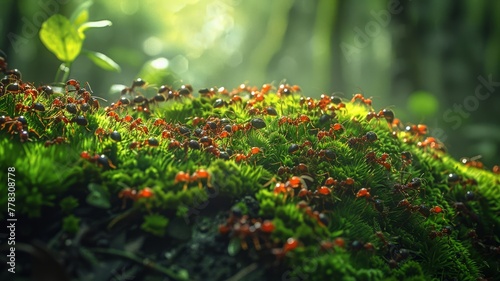 Lively interaction of ants in nature's deep greens and earthy tones © PRI