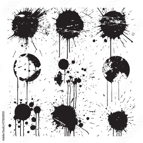 Texture Collection Featuring Black Ink Splatters Set