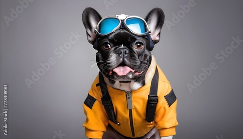  Funny, humorous French Bull Dog. Costumed, dress up. comedy, suit, hero. © Gia