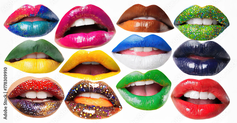 Stylish art collage. Different lips on white background Stylish art collage. Different lips on white background