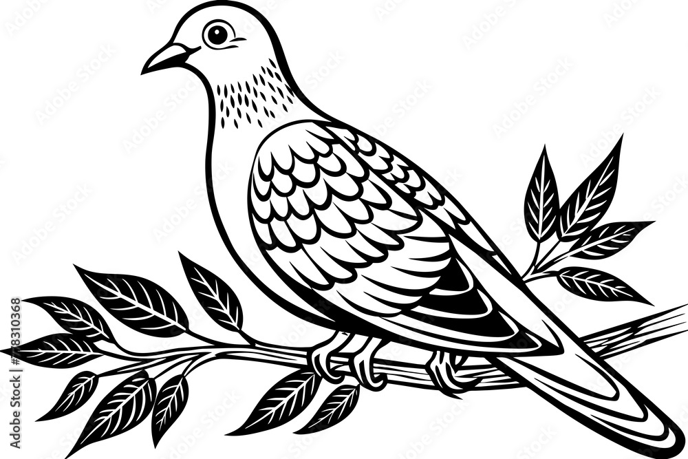  dove-sitting-on-tree-branch--vector-illustration