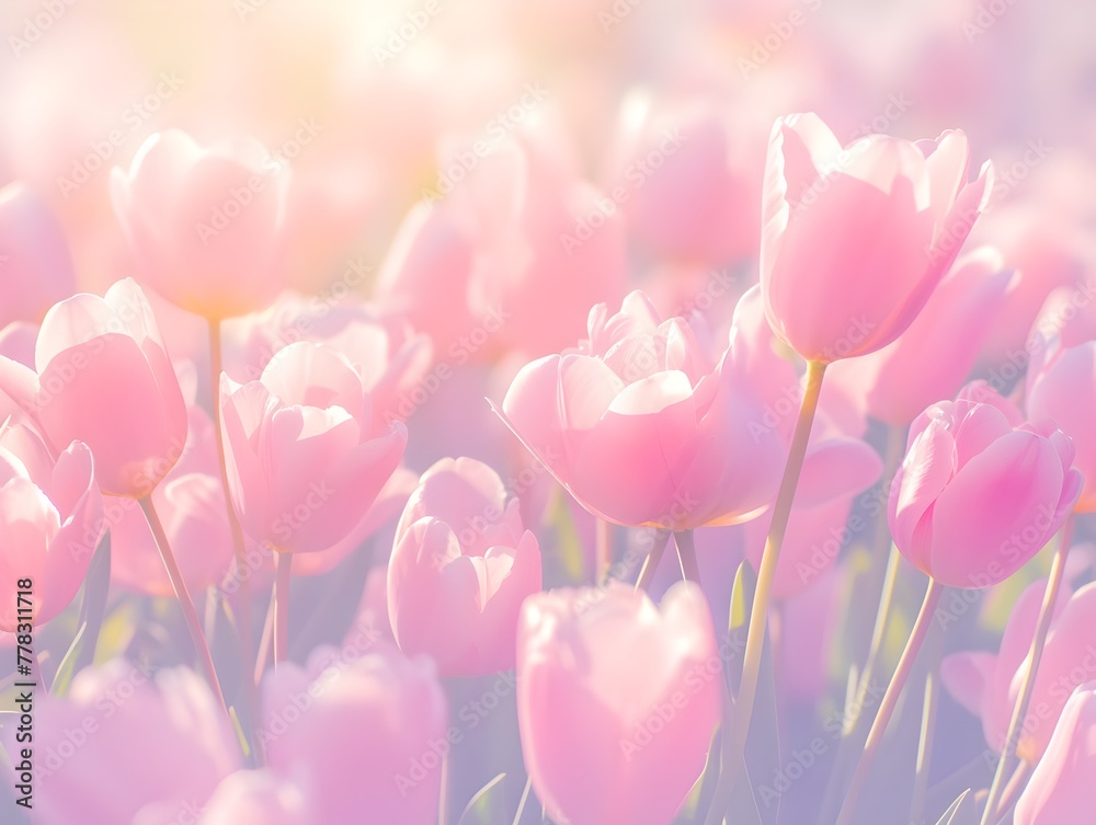 Delicate Pink Tulips Blooming in a Serene Spring Garden with Soft Daylight and Vibrant Hues