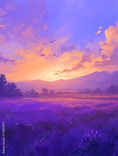 Mesmerizing Lavender Field Bathed in Ethereal Twilight Glow