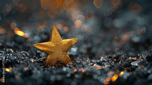 Unique golden star amidst a sea of metallic silver