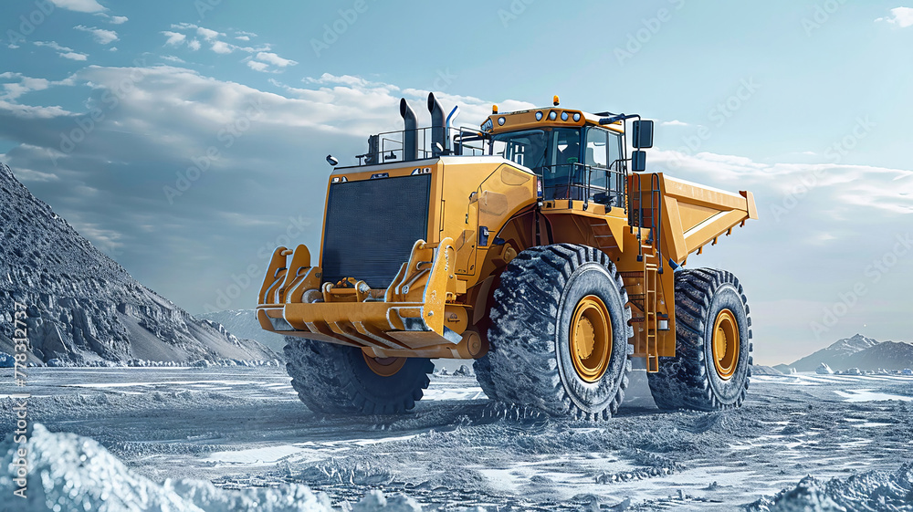 Sunbathed earthmover stands ready in a minimalistic setting Sunbathed earthmover stands ready in a minimalistic setting