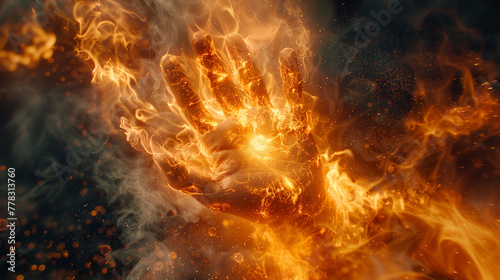 Hand in flame. human Burning from hell