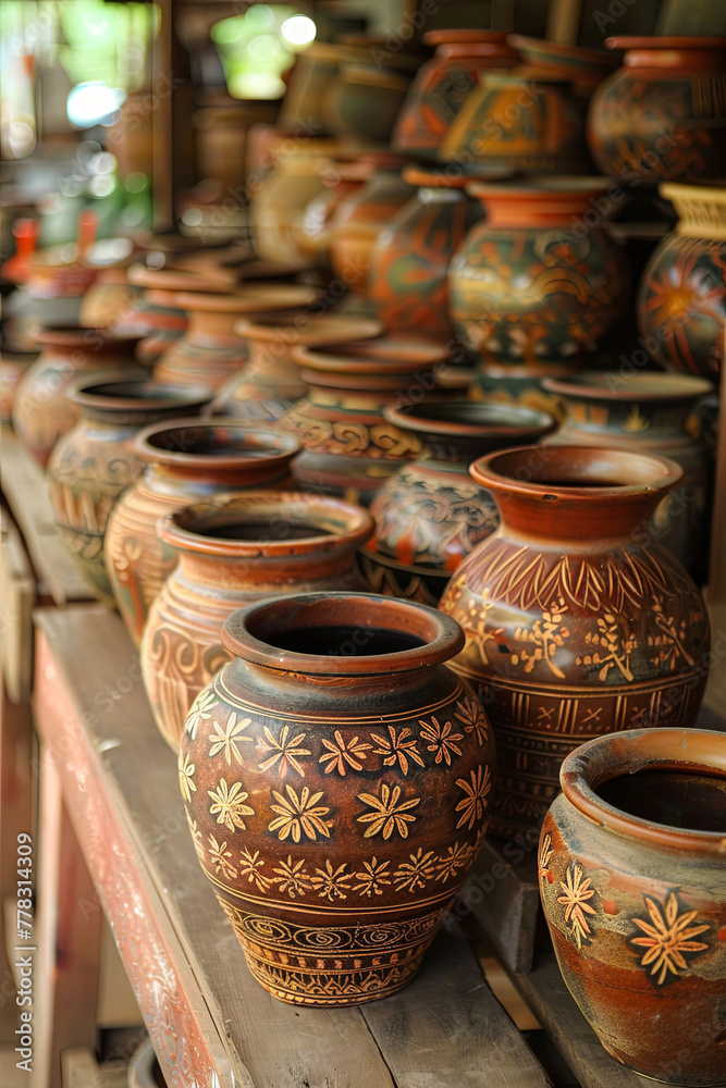 Handmade terracotta vases of thailand