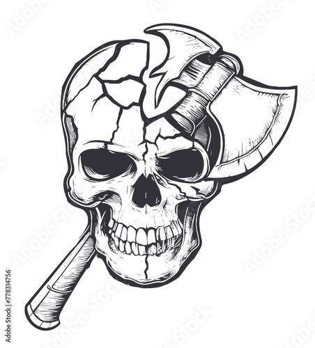 cracked skull with an axe, Generative Ai
